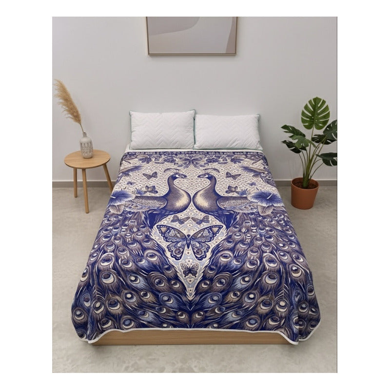 Colcha De Hilo Jacquard Leonora Premium Matrimonial Amplia Azul Marino