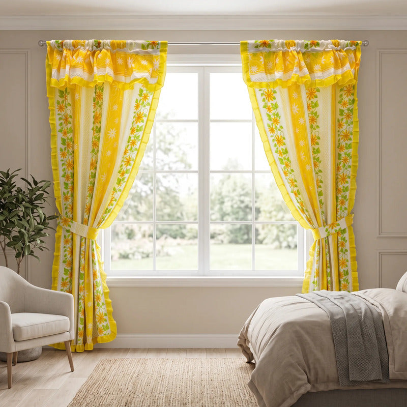 Cortinas Estampadas Para Ventana Con Forro Interior 2.9x2m Amarillo