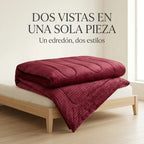 Edredón Matrimonial Acolchado Doble Vista Textura Térmica Vino Piel De Conejo