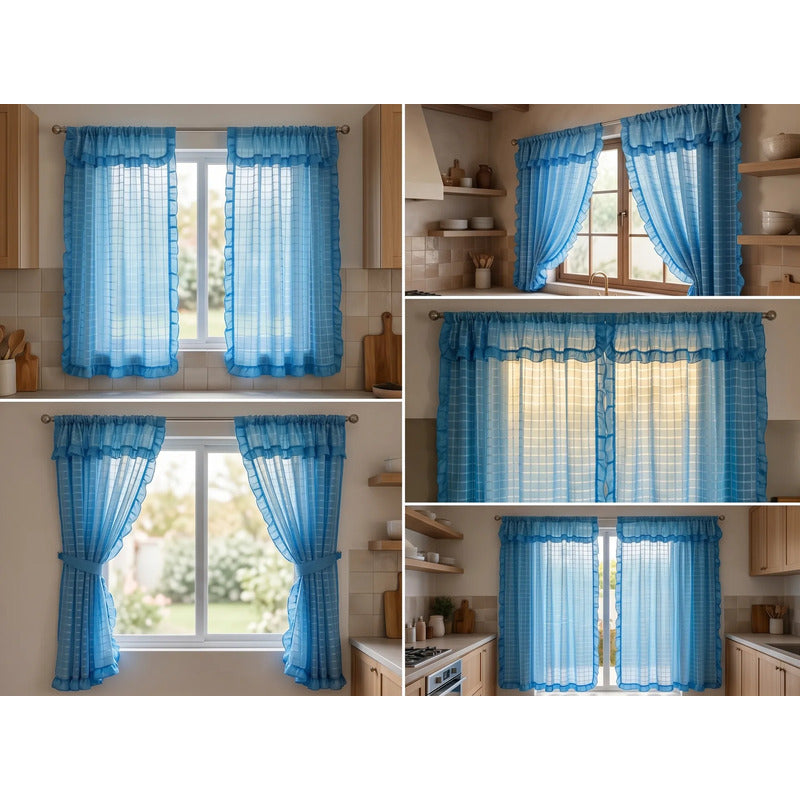 Juego De Cortinas 2 Paneles 2.50x1.95 De Ventana Transparent Celeste