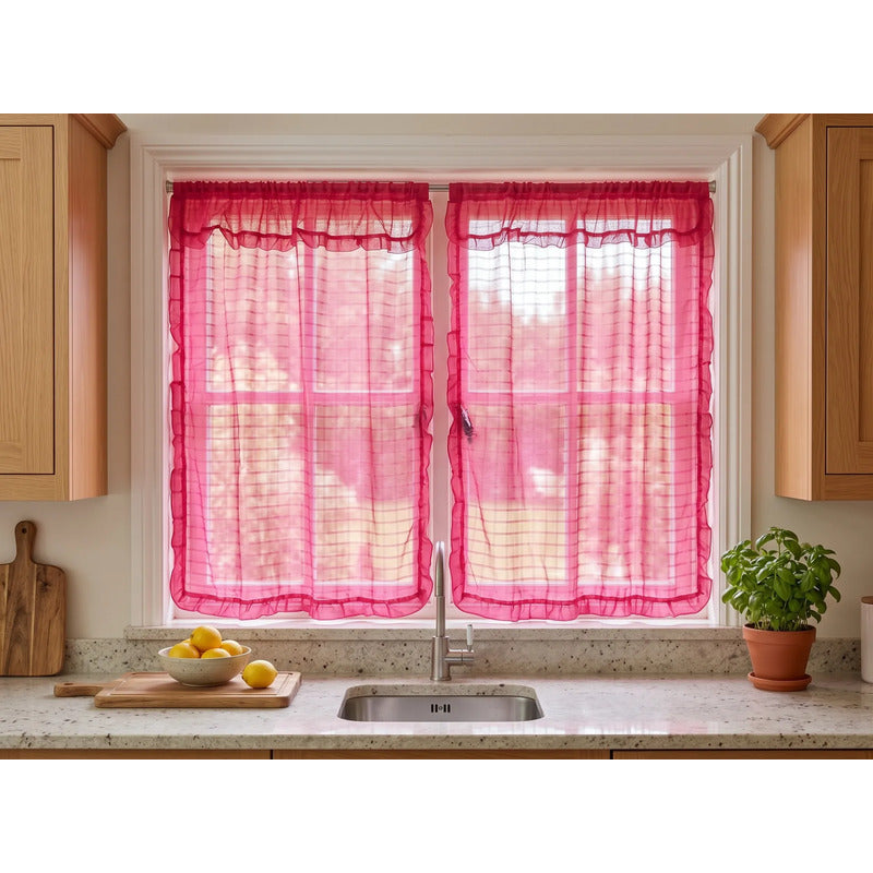 Juego De Cortinas 2 Paneles 2.50x1.95 De Ventana Transparent Rosa Fuerte