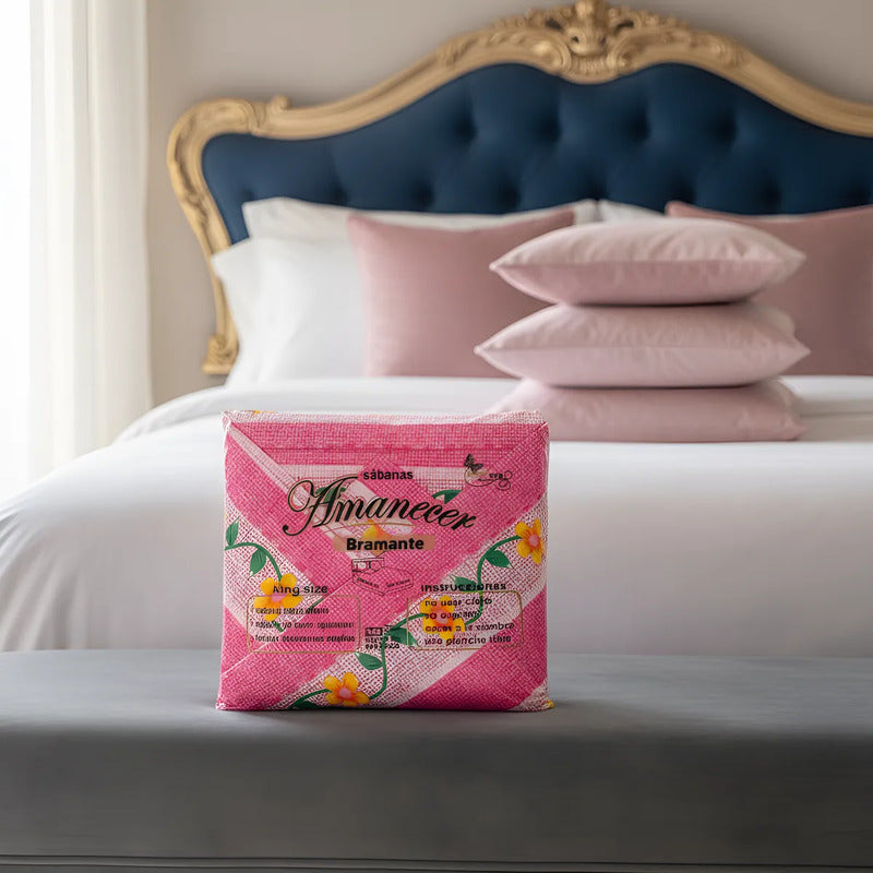 Sábana King  Bramante Cajón Amplio 100% Algodón Super Suave Rosa Chicle Pétalo Pop Rosa