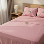 Sabana Matrimonial Lisa Bordada 100% Algodón-diseño Elegante Rosa Pavorreal Bordado
