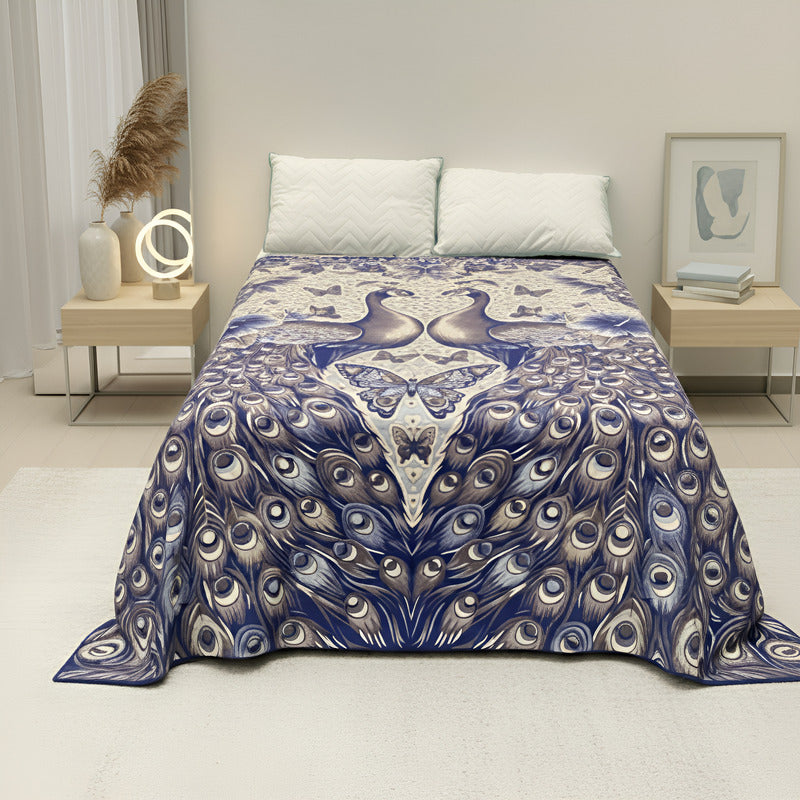 Colcha De Hilo Jacquard Leonora Premium Matrimonial Amplia Azul Marino
