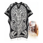 Jorongo Poncho Gaban Afelpado Unitalla Artesanal Grande Negro Azteca Y Grecas 1mx1m