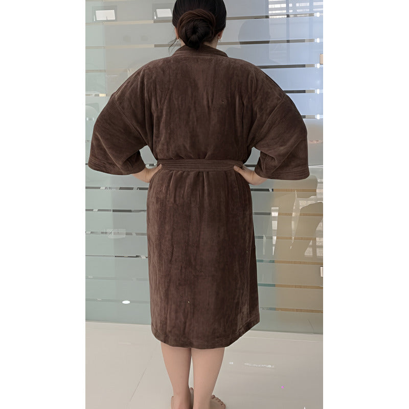 Bata De Baño Leonora Rasurada 100% Algodón Super Absorbente Marrón Café M-l