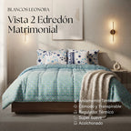 Set 6pzas Edredón Matrimonial Acolchado + Juego De Sabanas Celeste Floral Índigo
