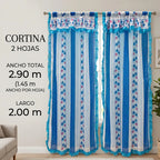 Cortinas Estampadas Para Ventana Con Forro Interior 2.9x2m Azul Acero