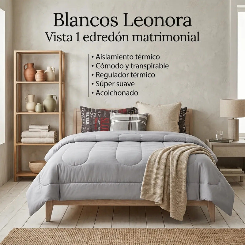 Edredon King Size Doble Vista +3 Cojines Decorativos Algodón Plateado Gris Letreado