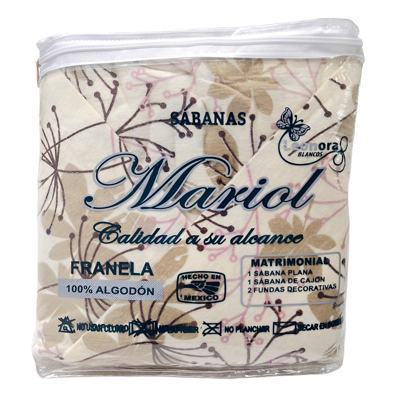 Juego De Sabanas Franela Mariol 100% Algodón Matrimonial Caqui Verde Pradera