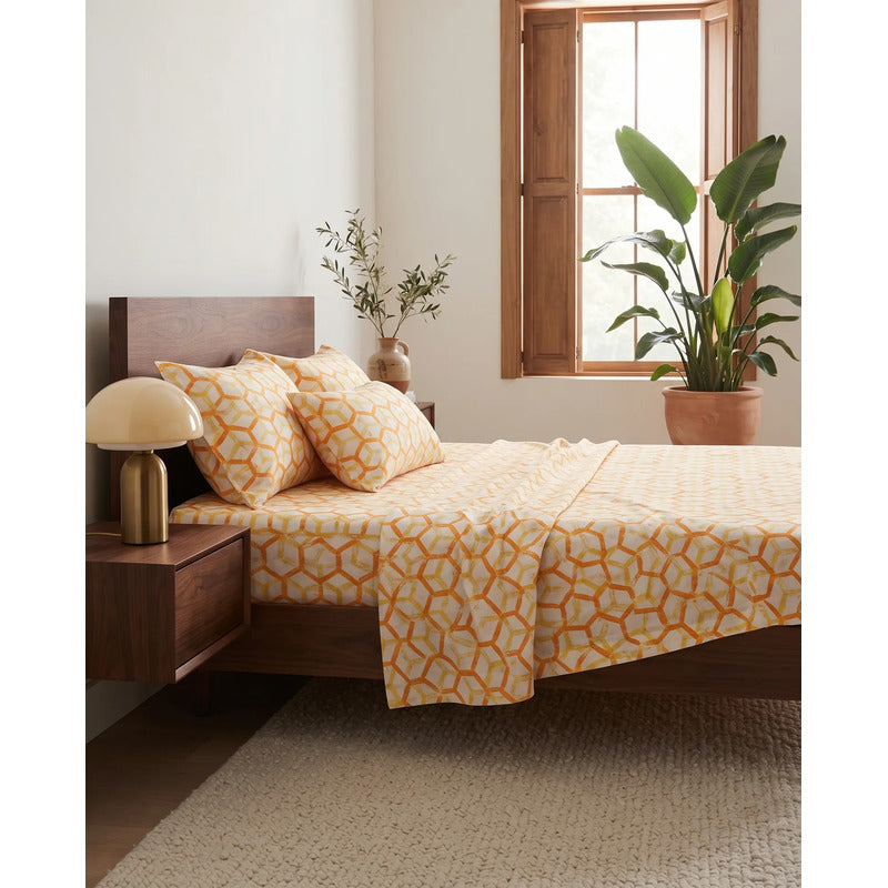 Juego De Sabanas Franela Mariol 100% Algodón King Size Amarillo Rombo Amarillo
