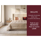 Edredon King Size Doble Vista +3 Cojines Decorativos Algodón Beige/vino Margarita Y Cuadro