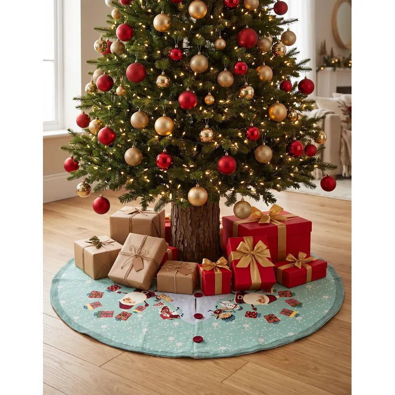 Kit Navideño: Camino De Mesa, Pie De Árbol, Fundas Y Tapete Turquesa