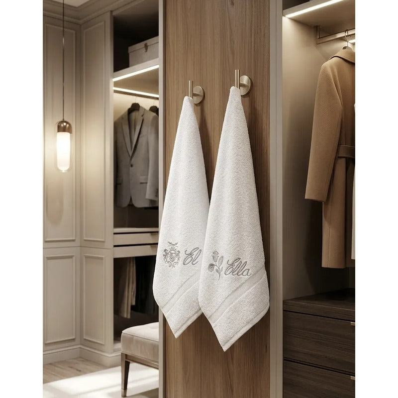 Juego De Toalla Premium De Lujo, Textura Ultra Suave Diseño Blanco Bordado Personalizado El Y Ella Máxima Absorción