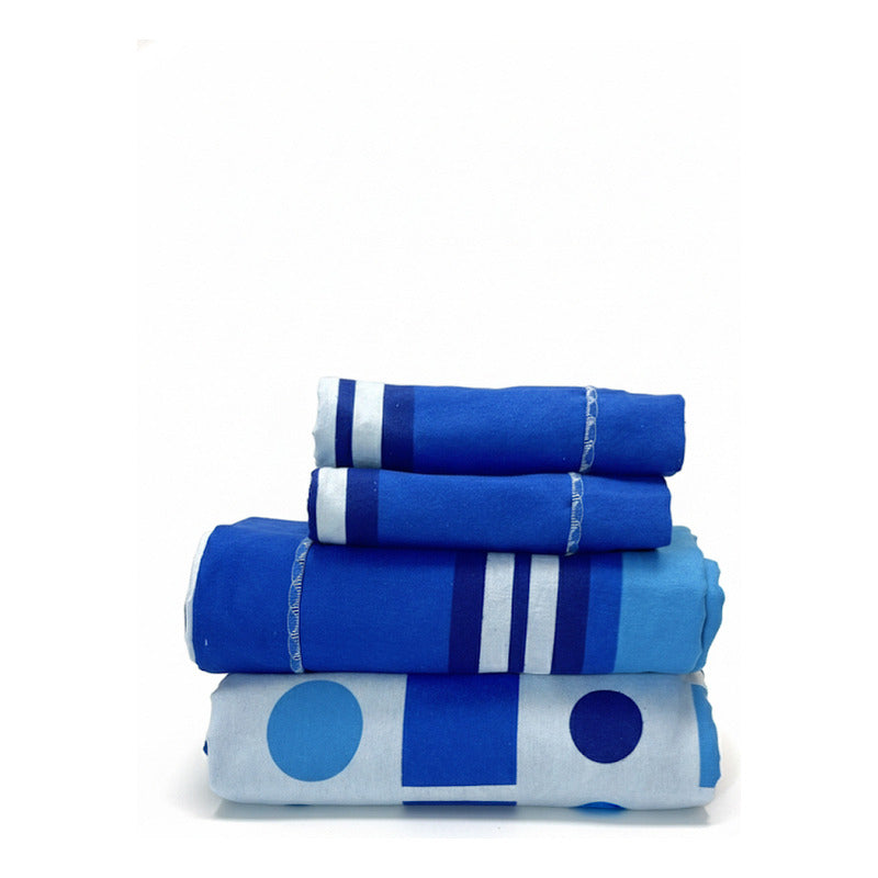 Juego De Sábanas Matrimonial Leonora Franela Planchada 2mts Azul Geométrico Azul