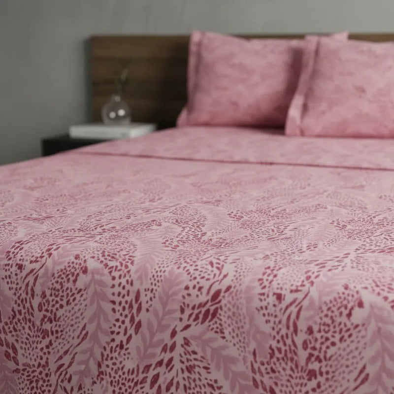 Sábana King  Bramante Cajón Amplio 100% Algodón Super Suave Rosa Mosaico Rosa