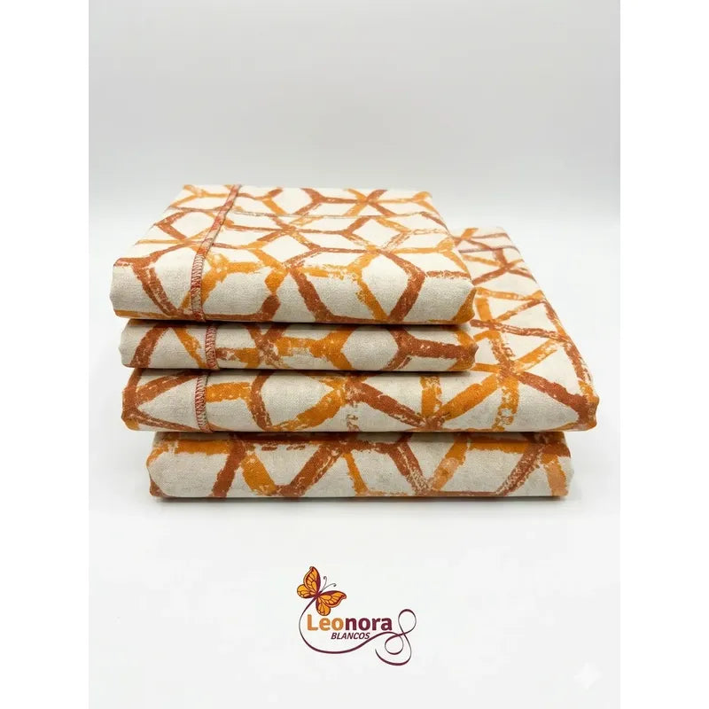 Juego Sabanas Matrimonial Amacener 100% Algodón Cajón Alto Naranja Claro Rombo Naranja