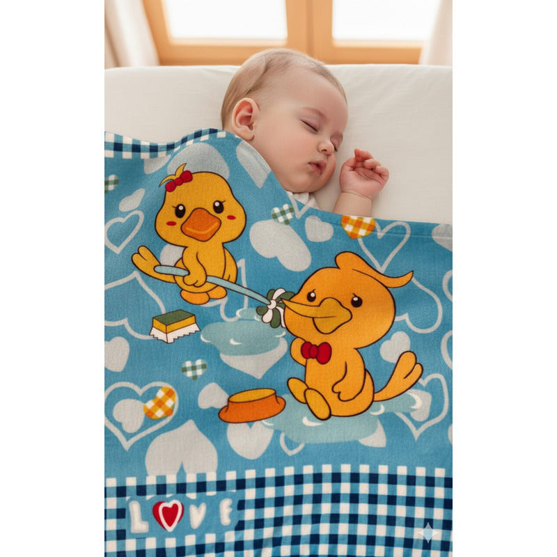 Cunero Baby Plus Leonora Para Bebe Térmico Y Super Suavecito Patos Y Pesca Azul Acero