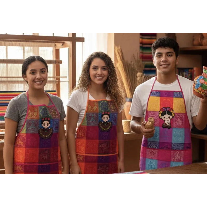 Delantal De Cocina Mexicano Estampado Tradicional Multicolor Pack De 3 Mandiles Surtidos