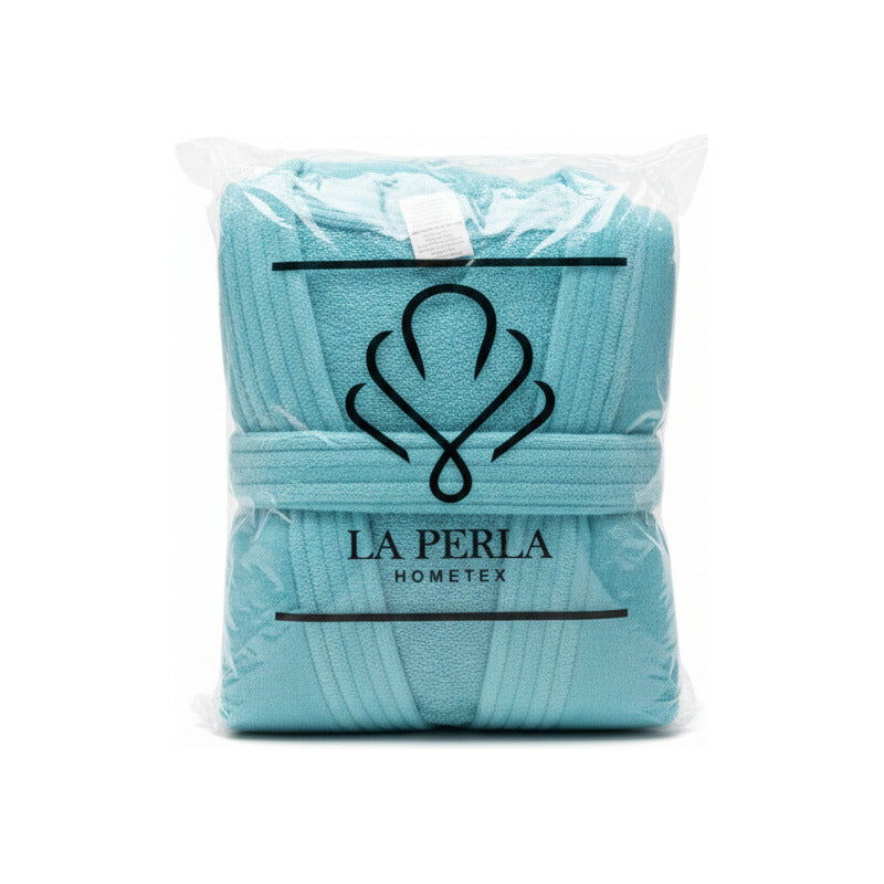 Bata De Baño Leonora Rasurada 100% Algodón Super Absorbente Celeste Turquesa M-l