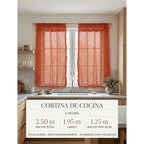 Juego De Cortinas 2 Paneles 2.50x1.95 De Ventana Transparent Naranja