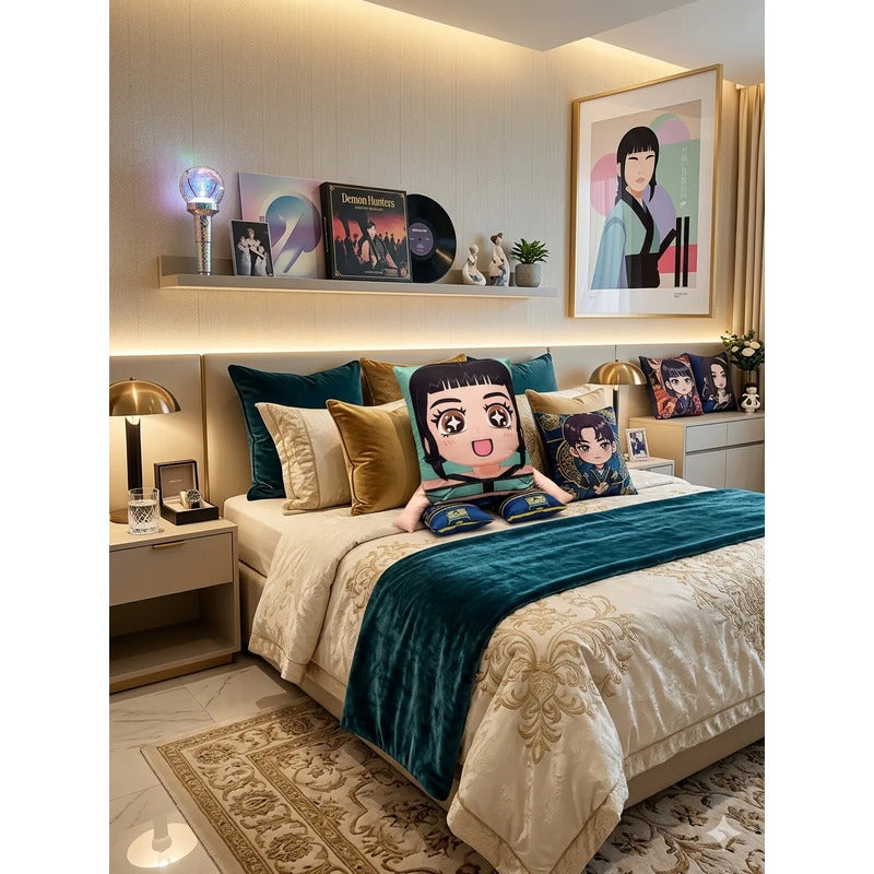 Almohadas Providencia Guerreras K Pop - Demon Hunters Azul Petróleo