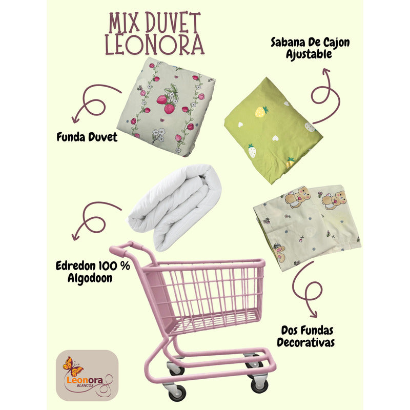 Edredón Premium Duvet Dos Vistas Matri Con Relleno Incluido Beige Conejito Capullo Fresas Algodón Alta Densidad