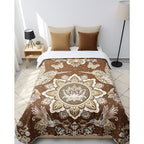 Colcha De Hilo Jacquard Leonora Premium Matrimonial Amplia Dorado Oscuro Colibrís Cafés