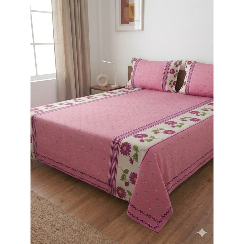 Juego De Sabana Matrimonial 100% Algodón Suaves Y Frescas Rosa Mini Flor Rosada