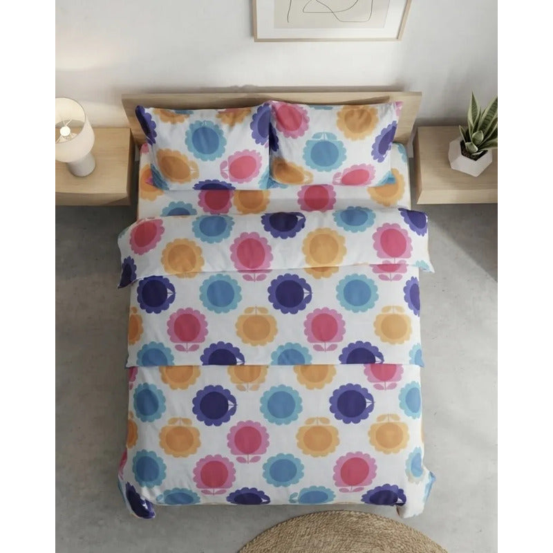 Juego De Sabana Matrimonial Leonora Tacto Suave Y Fresco Azul Claro Flor