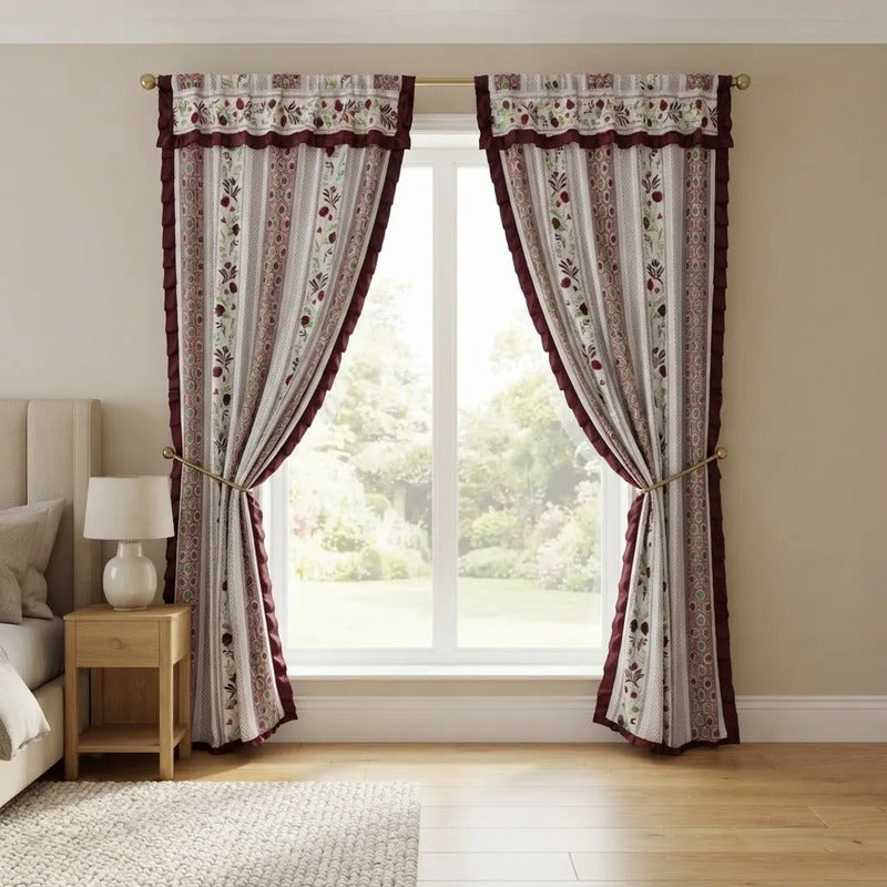 Cortinas Estampadas Para Ventana Con Forro Interior 2.9x2m Terracota