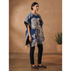 Jorongo Poncho Gaban Afelpado Unitalla Artesanal Grande Azul Guerrero Aguila 1mx1m