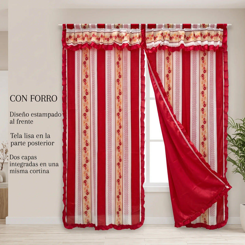 Cortinas Estampadas Para Ventana Con Forro Interior 2.9x2m Rojo