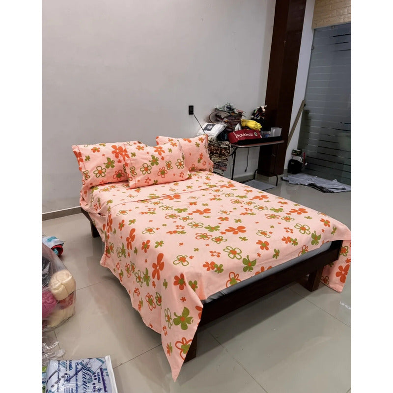 Juego De Sabanas Franela Mariol 100% Algodón King Size Coral Claro Kenia Melon