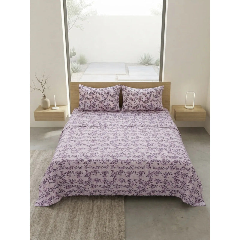 Juego De Sabanas Franela Mariol 100% Algodón Matrimonial Lila Floresta Lila