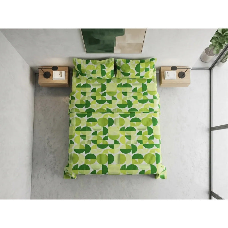Juego De Sabana Matrimonial 100% Algodón Suaves Y Frescas Verde Lima Circular Verde