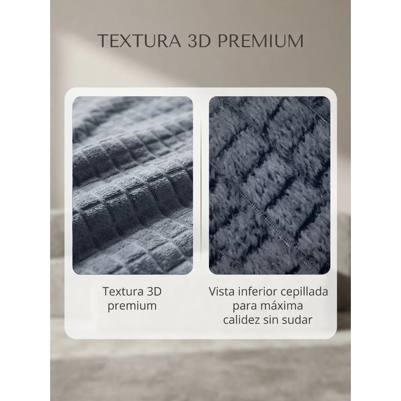 Cobertor Frazada Matrimonial Ligera Super Suave Y Calientita Cuadros 700 G Azul Oscuro