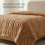 Edredón Matrimonial Acolchado Doble Vista Textura Térmica Marrón Claro Piel De Conejo