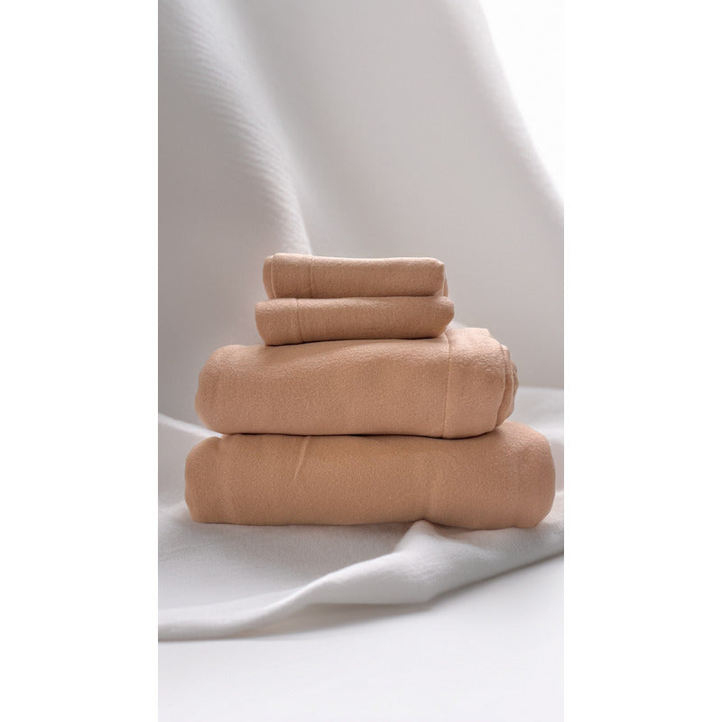 Juego De Sábanas Térmicas Polar Algodón Leonora Matrimonial Nude Beige Nude