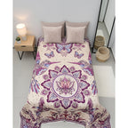 Colcha De Hilo Jacquard Leonora Premium Matrimonial Amplia Violeta Oscuro Colibrís Morado