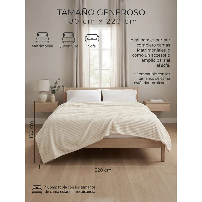 Cobertor Frazada Matrimonial Ligera Super Suave Y Calientita Rayado 700 G Beige