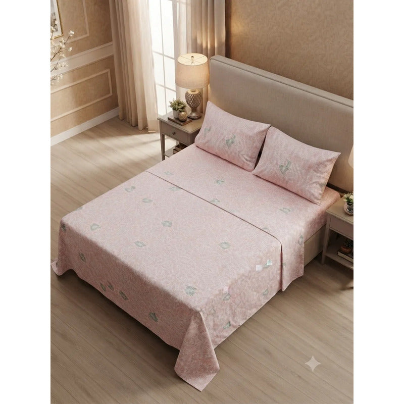 Sabana Hotelera Fátima 150 Hilos Matrimonial -- Cajón Amplio Rosa Claro Mosaico Rosa