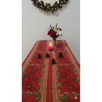 Mantel Navideño Leonora Rectangular 150x250 De Alta Calidad. Bordó Noche Buena Rama