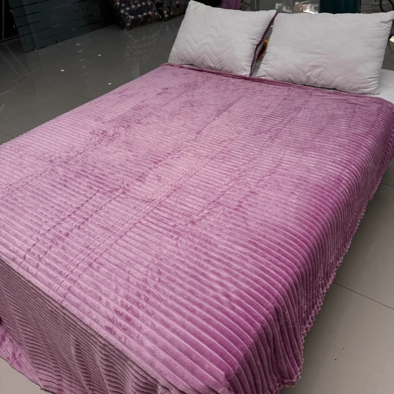 Cobertor Frazada Matrimonial Ligera Super Suave Y Calientita Rayado 700 G Lila
