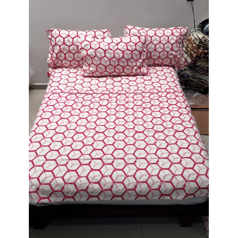 Juego De Sabanas Franela Mariol 100% Algodón King Size Rosa Rombo Rosa