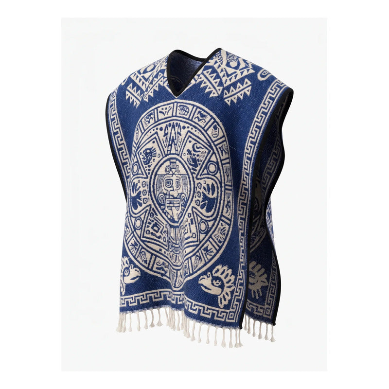 Jorongo Poncho Gaban Afelpado Unitalla Artesanal Grande Azul Guerrero Aguila 1mx1m