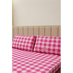 Juego De Sabanas Franela Mariol 100% Algodón Matrimonial Rosa Cuadro Flor Rosa