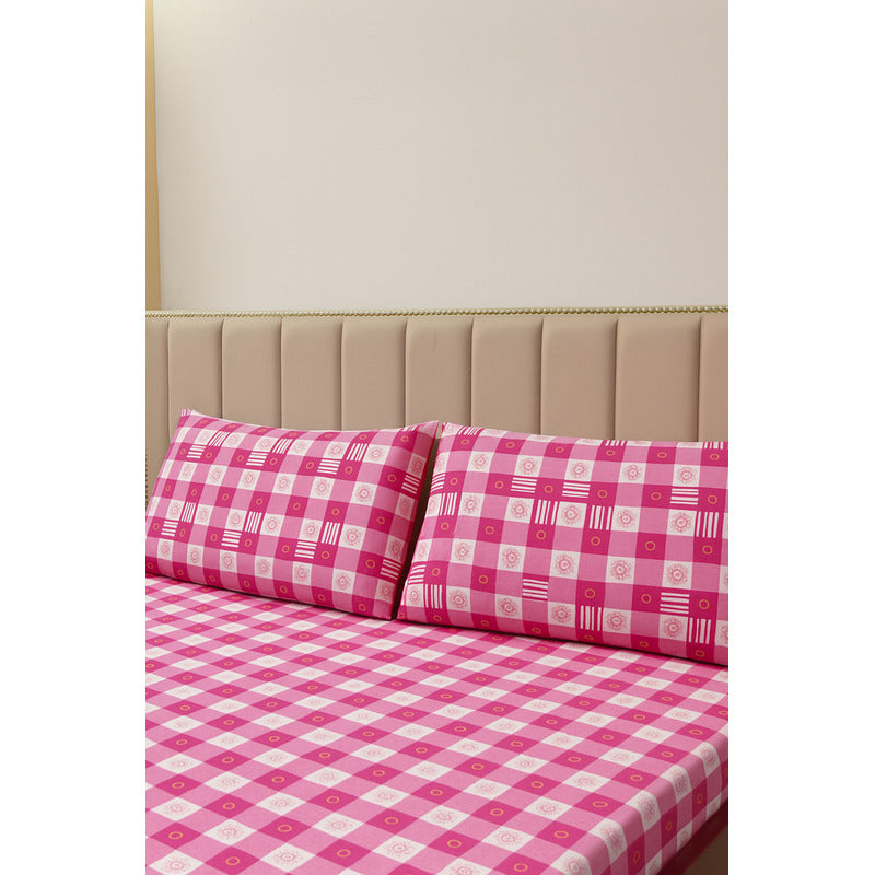 Juego De Sabanas Franela Mariol 100% Algodón Matrimonial Rosa Cuadro Flor Rosa