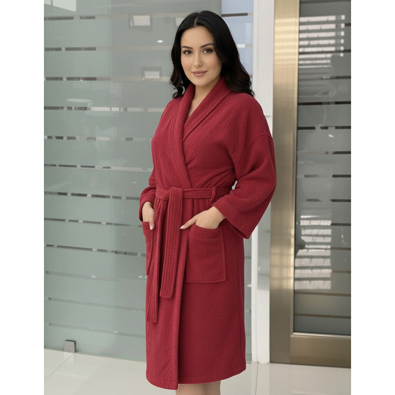 Bata De Baño Leonora Rasurada 100% Algodón Super Absorbente Rojo M-l