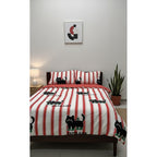 Edredón Premium Duvet Dos Vistas Matri Con Relleno Incluido Rojo Gato Patitas Rayas Algodón Alta Densidad